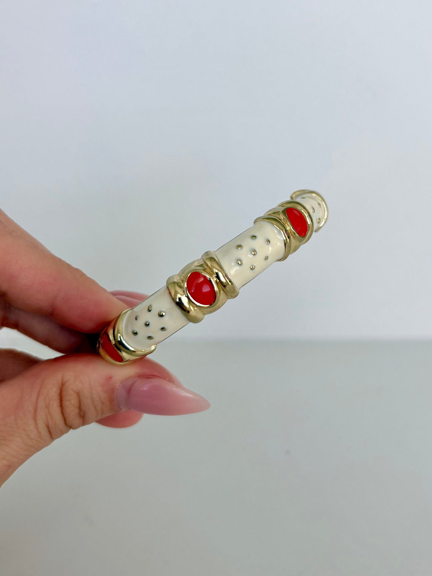 Rare Vintage Fornash Gold, White & Orange Detail Bangle Bracelet