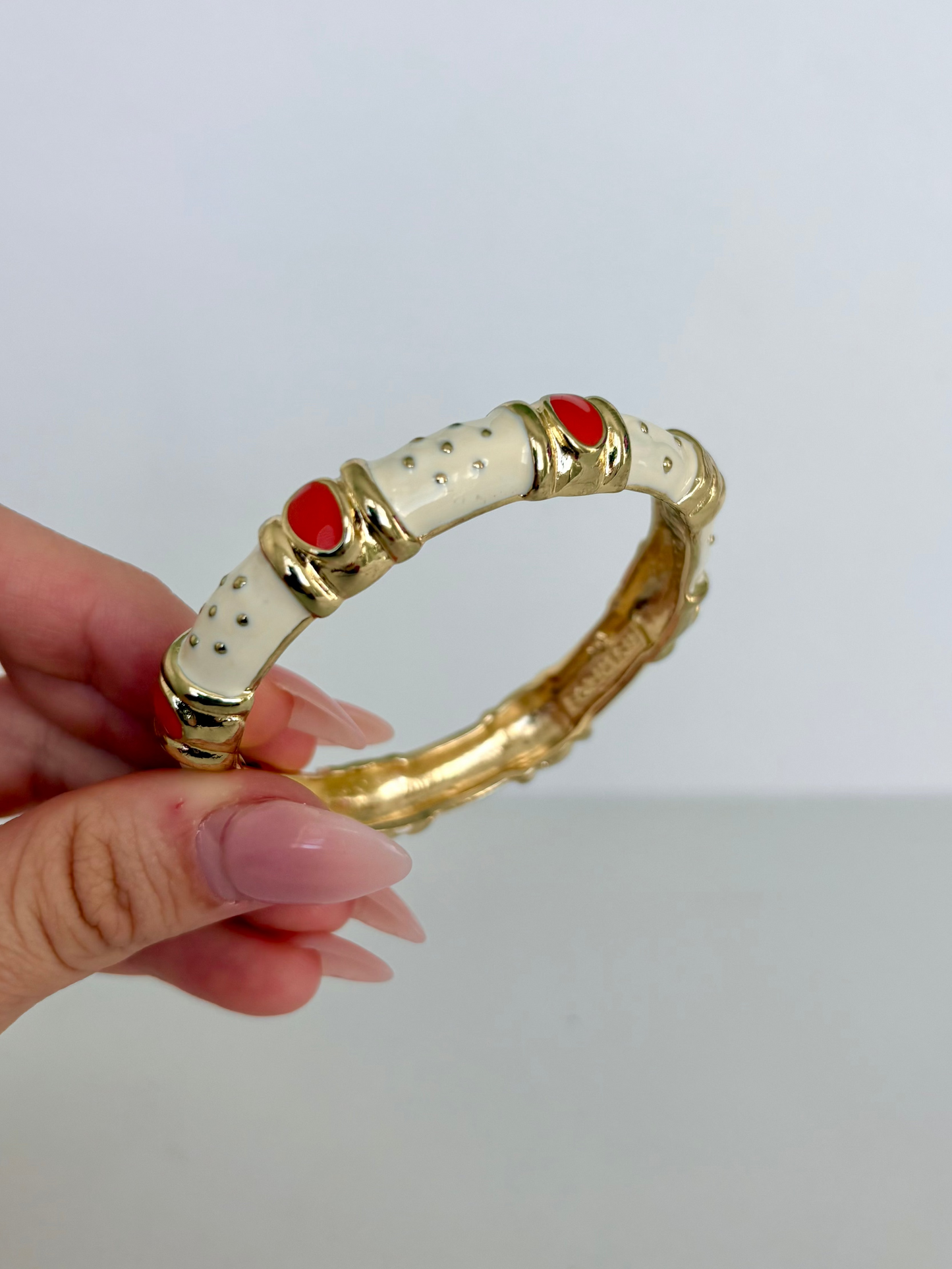 Rare Vintage Fornash Gold, White & Orange Detail Bangle Bracelet