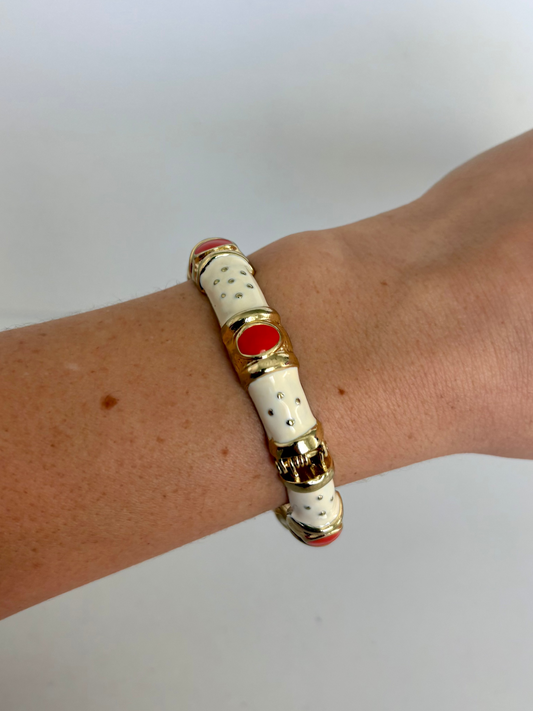 Rare Vintage Fornash Gold, White & Orange Detail Bangle Bracelet