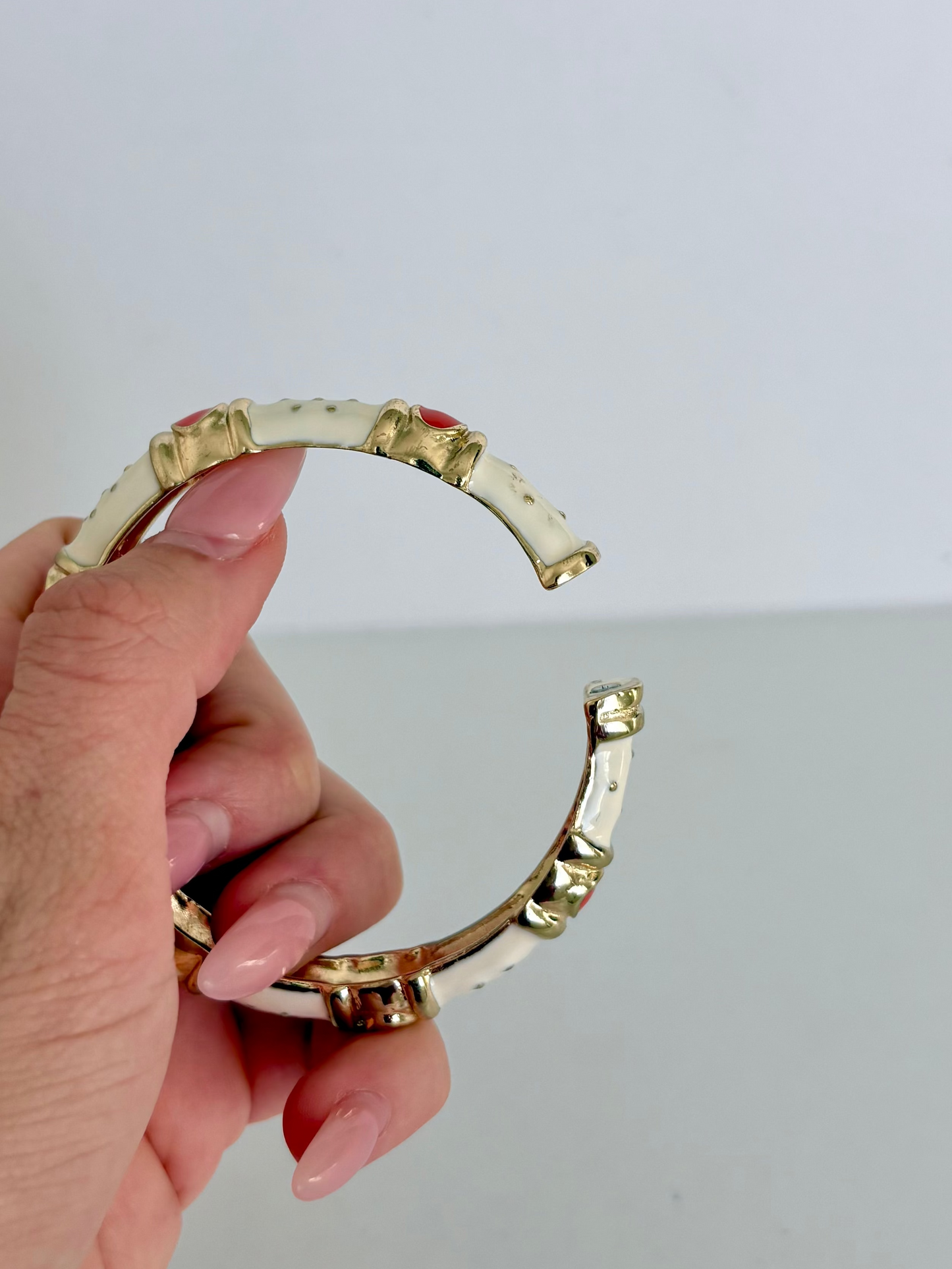 Rare Vintage Fornash Gold, White & Orange Detail Bangle Bracelet