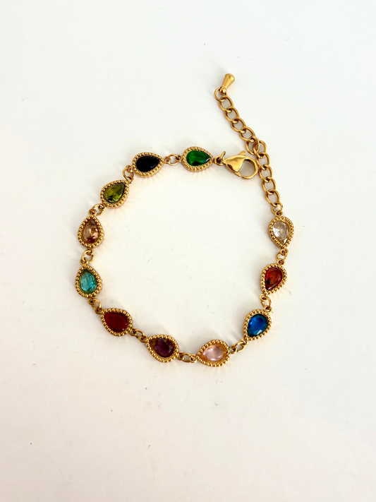 Rare Vintage Colorful Pear Dainty Gold Bracelet