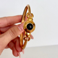 Rare Vintage Black Onyx Stone Detail Gold Bangle Bracelet