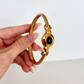 Rare Vintage Black Onyx Stone Detail Gold Bangle Bracelet