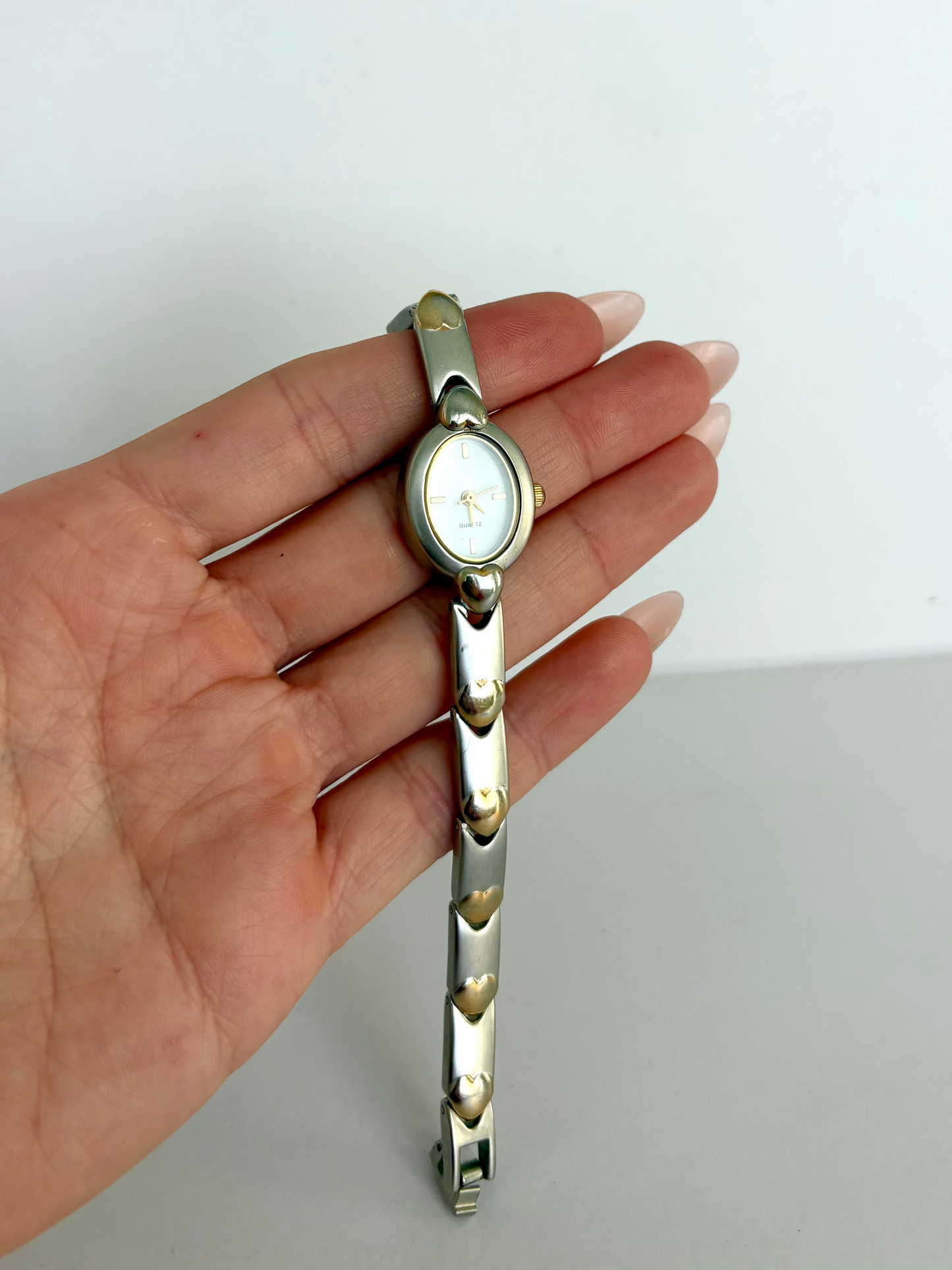 Rare Vintage Silver Womens Watch with Gold Reflection Hearts