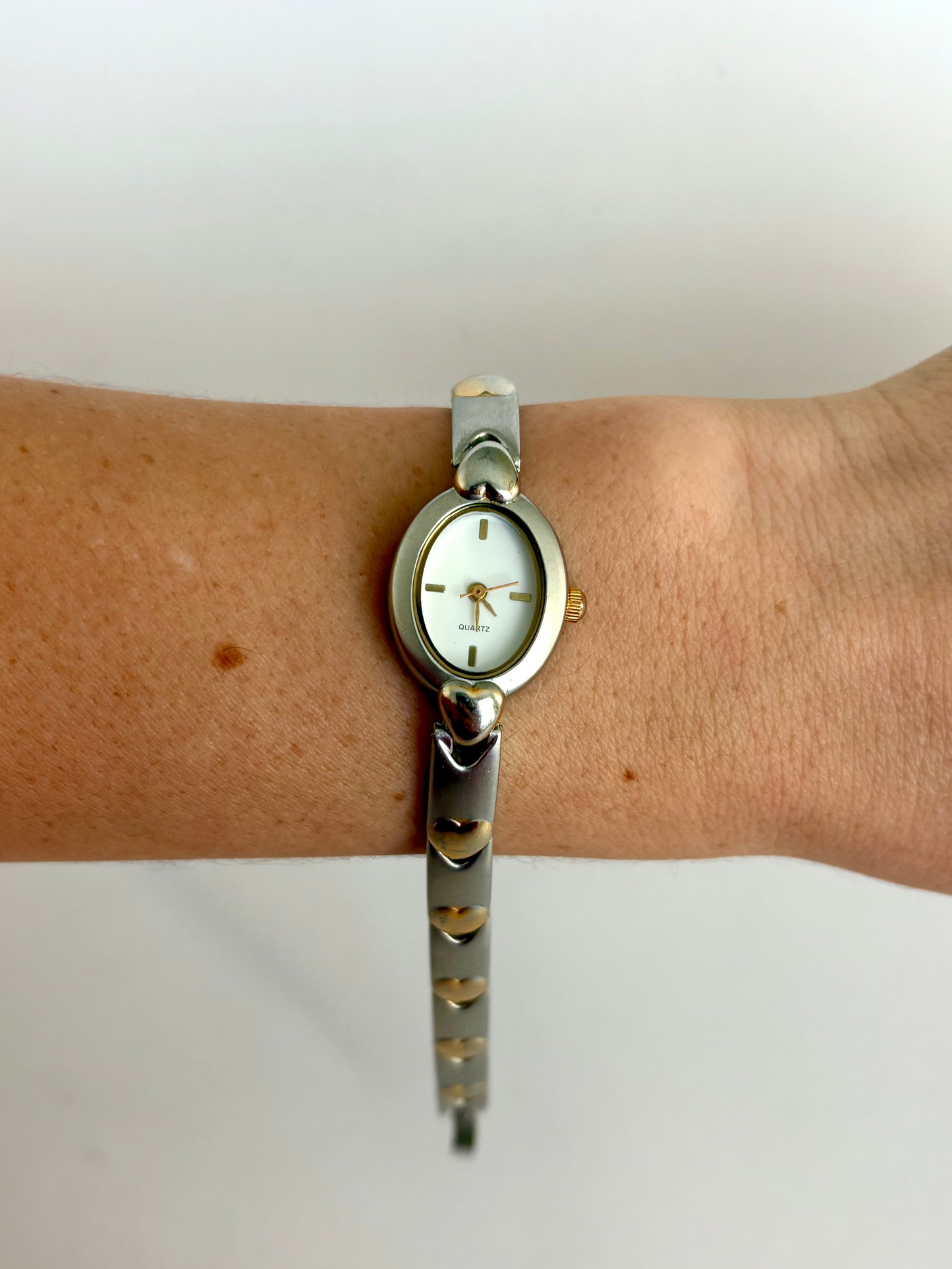 Rare Vintage Silver Womens Watch with Gold Reflection Hearts