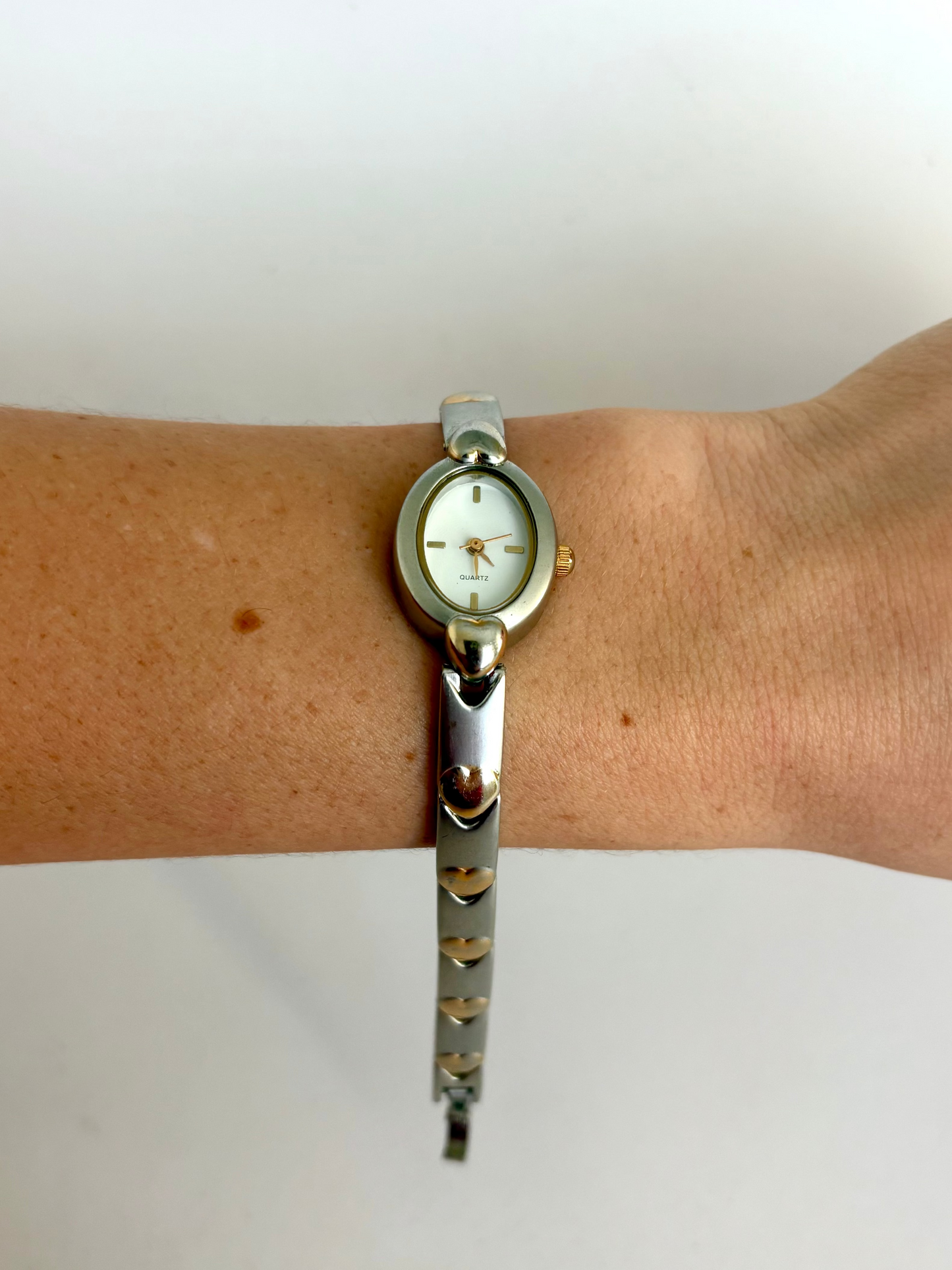 Rare Vintage Silver Womens Watch with Gold Reflection Hearts