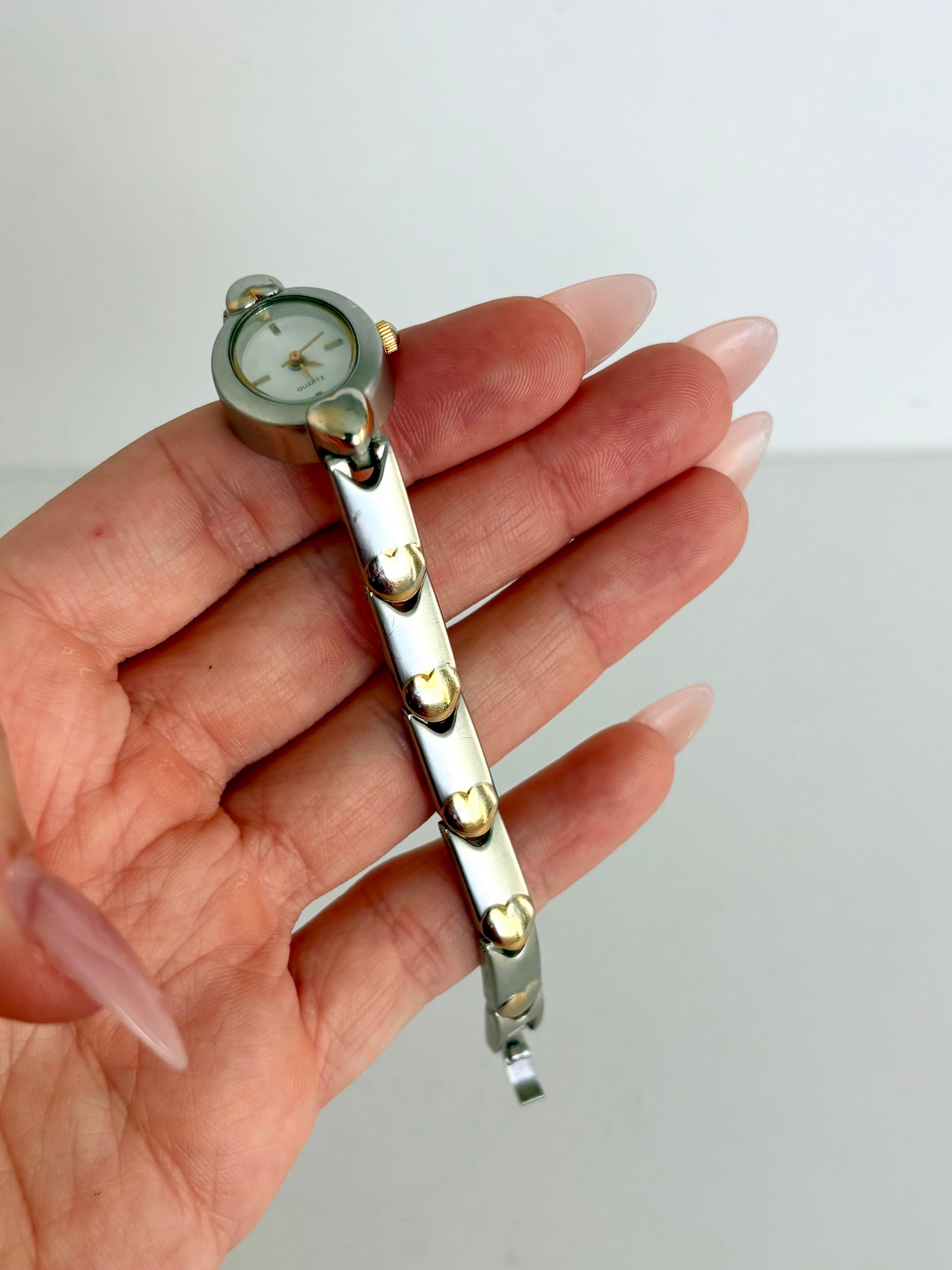 Rare Vintage Silver Womens Watch with Gold Reflection Hearts