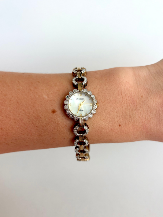 Rare Vintage Gold & Silver Two Toned Womens Watch with Diamond Detail
