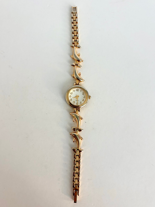 Rare Vintage Gold Dolphin Dainty Womens Watch