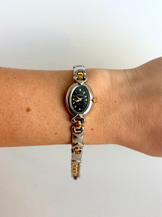 Rare Vintage Silver with Gold Details Dainty Womens Watch Two Toned