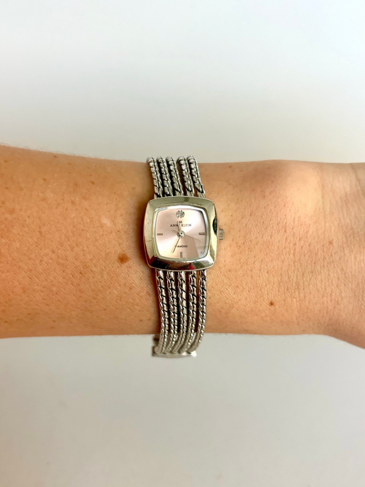 Rare Vintage Unique Silver Watch with Pink Dial