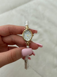 Vintage Gold Pearl Womens Watch Small Face